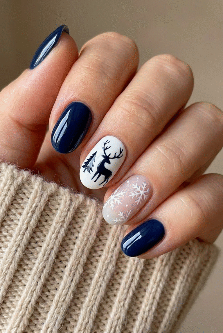 Simple Blue Nails with Snowflake